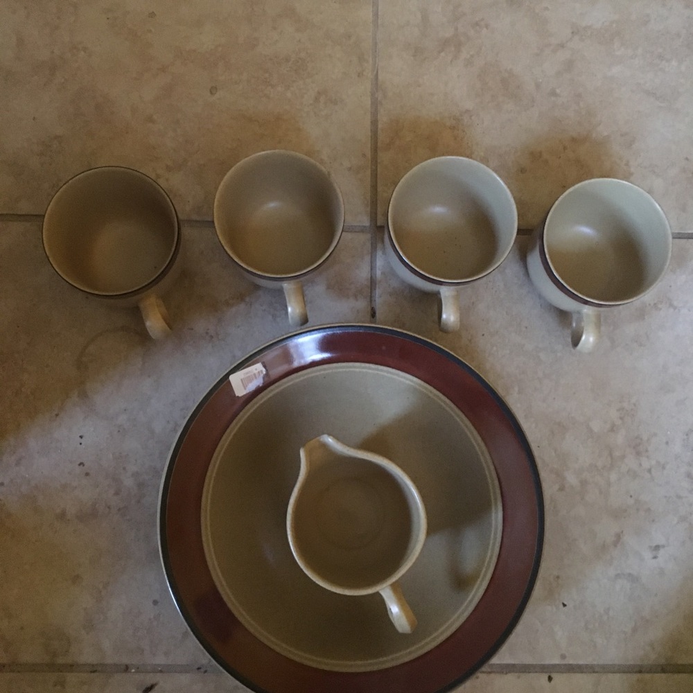 VTG Dusty BrownBands Coffee Tea Cup Mug International Stoneware Japan 8oz  6 pcs